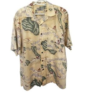 Kad Hawaiian Island Button-Up Shirt‎ Men's Size Large Short Sleeves Multicolor